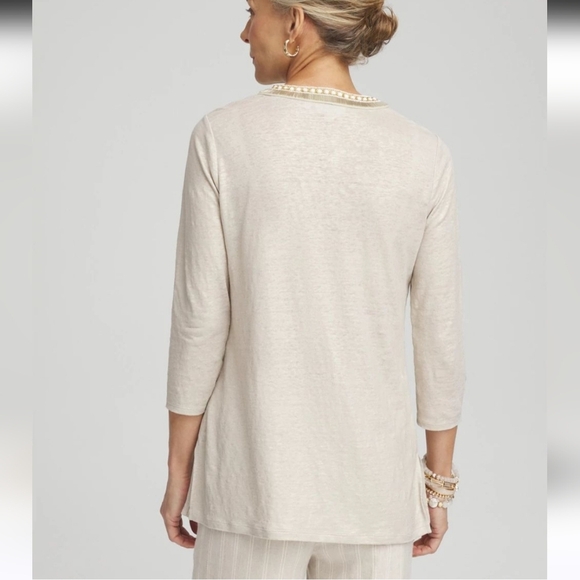 Chico's Cream Embellished Tunic with 3/4 Sleeves - Picture 2 of 5